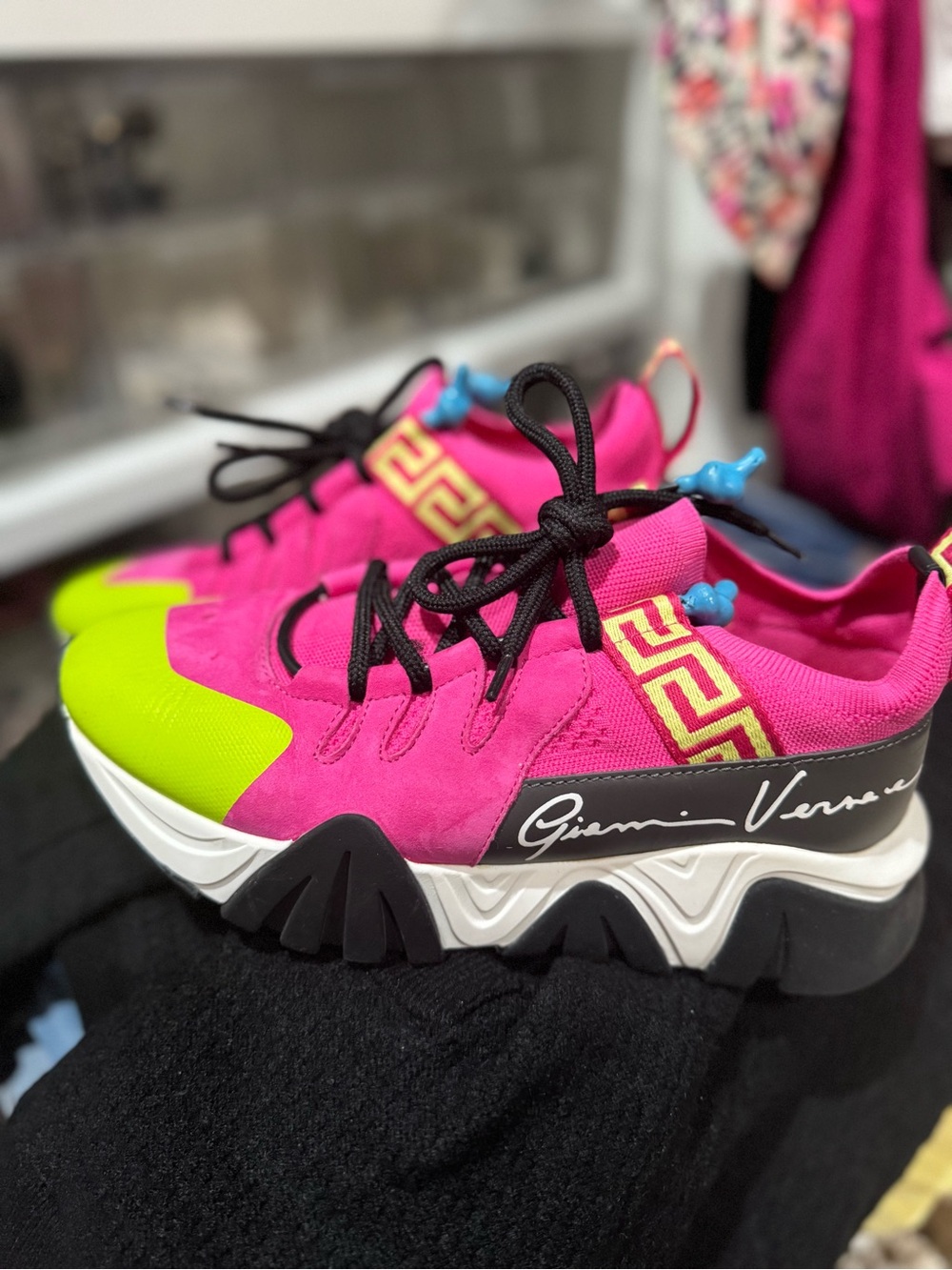 Versace Hot Pink & Lime Green Chunky Platform Sneakers